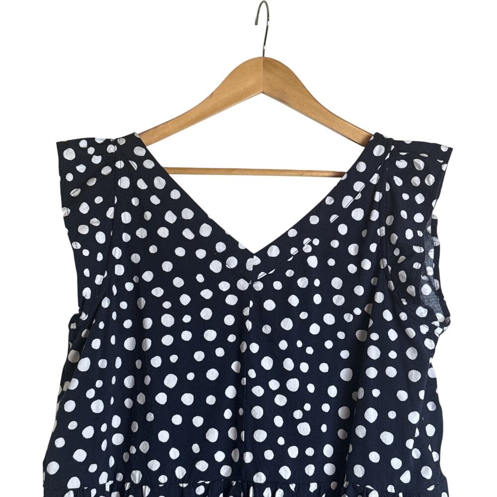 LOFT XL Navy White Dot Ruffle Sleeve V-Neck Peplum Blouse - Picture 6 of 8